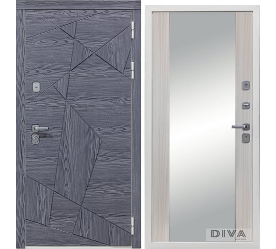Дверь DIVA 97/3 Зеркало 2050x960 мм Правая Дуб графит - Д15 Сандал белый УТ-00074934