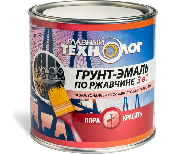 Грунт-эмаль по ржавчине  3 в 1 Новбытхим ГЛАВНЫЙ ТЕХНОЛОГ темно-серая латексная банка 0.8 кг 1661 1