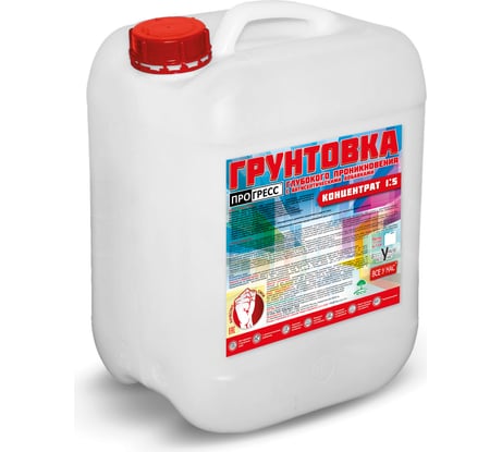 Акриловая грунтовка Прогресс глубокого проникновения, концентрат 1:5, 1 л УТ00005001