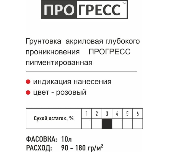 Акриловая грунтовка Прогресс глубокого проникновения, пигментированная, 10 л УТ00005375