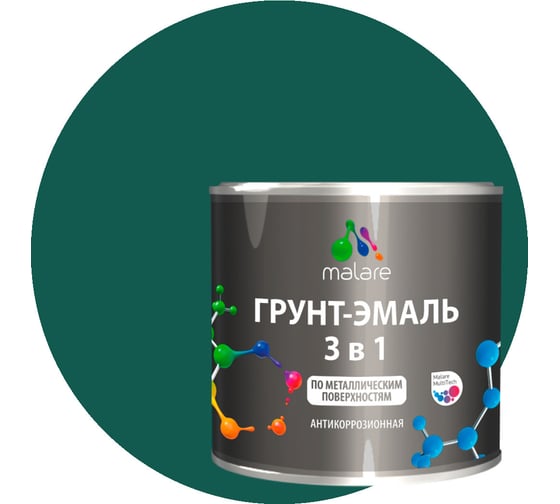 Акриловая грунт-эмаль 3 в 1 по ржавчине MALARE (зелёный мох; глянцевая; 0.8 кг) 2036773896494 1