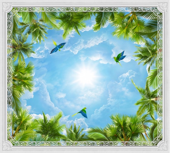 Фотообои DIVINO Зеленые попугаи в небе, 300x270 см Z-113 1