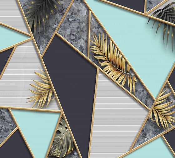 Фотообои DIVINO Золотые листья на мраморном фоне 300x270 см Z-143 1