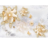 Фотообои DIVINO Лебеди с крупными цветами 400x270 см Z-204