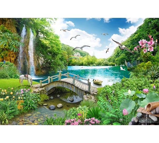 Фотообои DIVINO Мостик у водопада 400x270 см Z-256