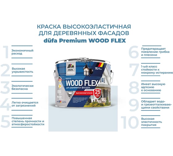ВД краска высокоэластичная Dufa Premium WOODFLEX для деревянных фасадов база 1 9 л МП00-007342