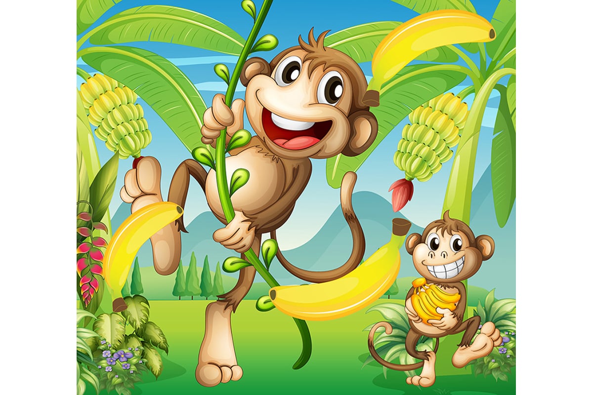 Обезьянка на Пальме. Остров с обезьянками для детей. Обезьяна на Пальме с бананом. Обезьяны в джунглях. Песня от улыбки обезьяна подавилась бананом