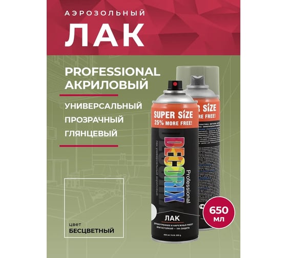Аэрозольный лак Decorix PROFESSIONAL SUPER SIZE (акриловый; бесцветный; глянцевый; 650 мл) 0139-32 DX