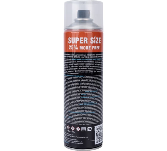 Аэрозольный лак Decorix PROFESSIONAL SUPER SIZE (акриловый; бесцветный; глянцевый; 650 мл) 0139-32 DX