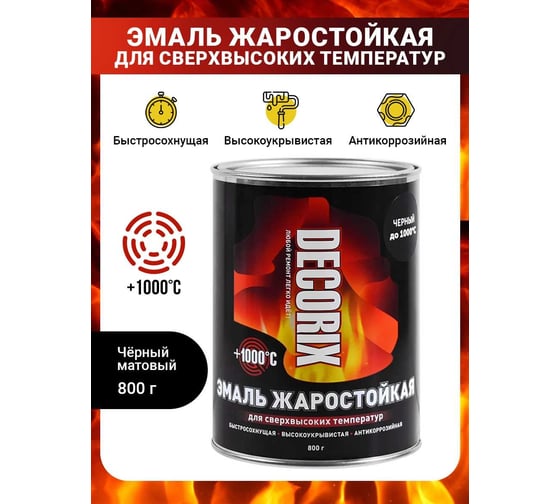 Жаростойкая эмаль для сверхвысоких температур Decorix (до +1000 градусов; матовая; чёрный; банка 0.8 кг) 0752-01 DX