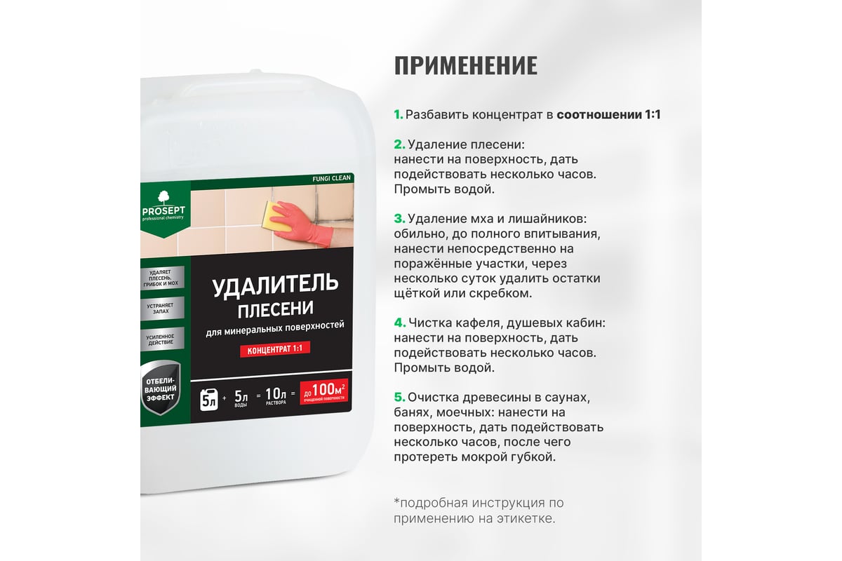 Удалитель плесени с минеральных поверхностей PROSEPT FUNGI CLEAN 5л 019-5 -  выгодная цена, отзывы, характеристики, фото - купить в Москве и РФ