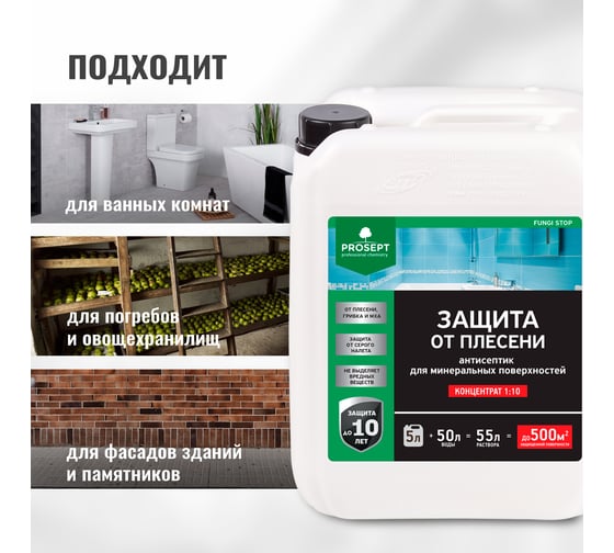 Защита от плесени PROSEPT FUNGI STOP - концентрат 1:10, 5 л, 018-5