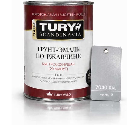 Грунт-эмаль по ржавчине 3 в 1 TURY МС-102 (серая RAL 7040; 2 кг) T1-00007140