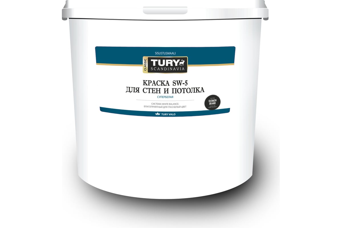 Краска TURY в/д SW-5 для стен и потолков супербелая, 2,4 кг 2008492 ...