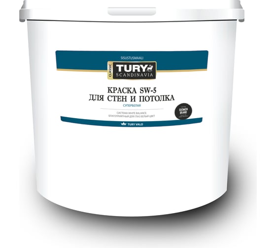 Краска TURY в/д SW-5 для стен и потолков супербелая, 4 кг 2008493 1