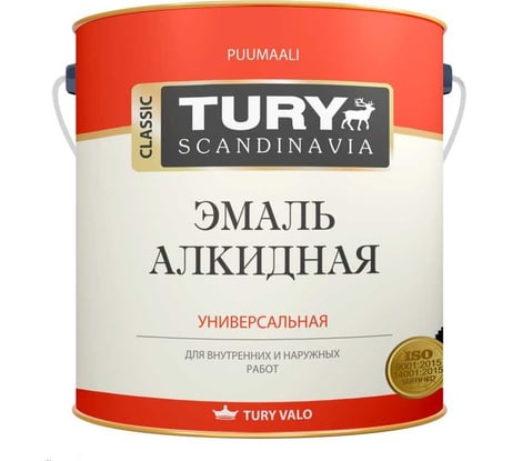 Алкидная эмаль TURY ПФ-115 White alkid белая, 2,4 кг 2007063