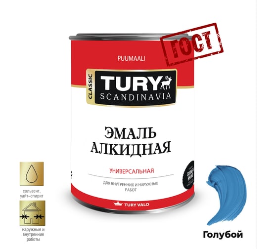 Алкидная эмаль TURY ПФ-115 голубая, 0,9 кг 2004848 1