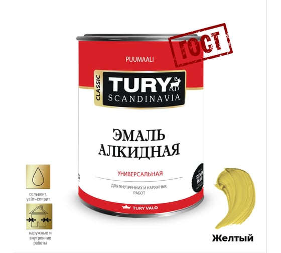 Алкидная эмаль TURY ПФ-115 желтая, 0,9 кг 2007184 1