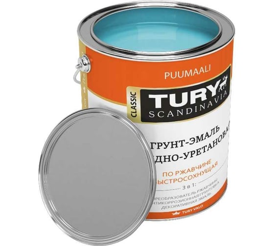 Грунт-эмаль TURY АУ по ржавчине 3 в 1 голубая, 0,9 2005497