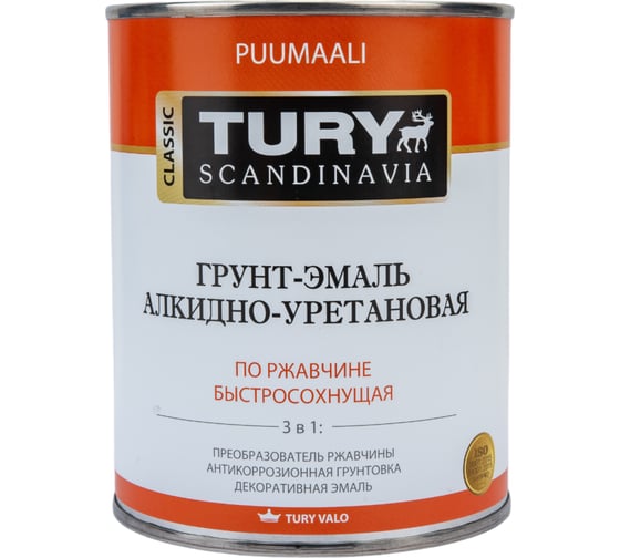 Грунт-эмаль TURY АУ по ржавчине 3 в 1, желтая (RAL 1004), 0.9 кг T1-00007172