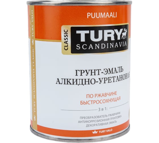 Грунт-эмаль TURY АУ по ржавчине 3 в 1, желтая (RAL 1004), 0.9 кг T1-00007172