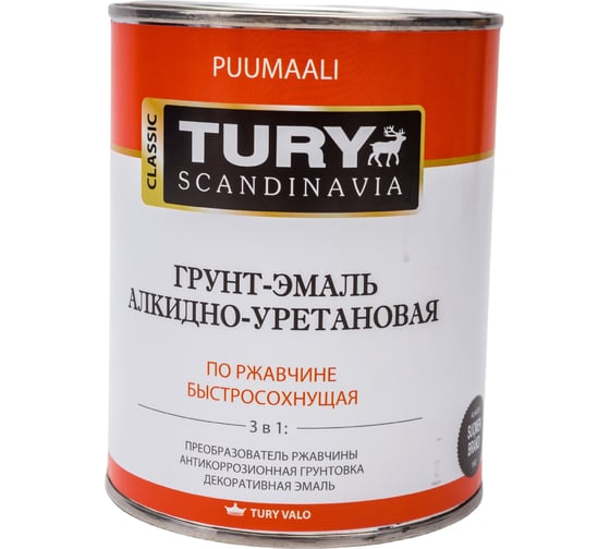 Грунт-эмаль TURY АУ по ржавчине 3 в 1 светло-серая (RAL 7035), 0,9 кг 20013257