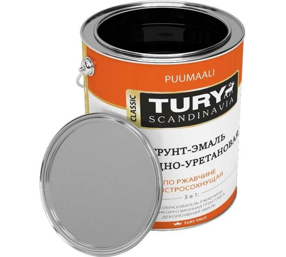 Грунт-эмаль TURY АУ по ржавчине 3 в 1 черная, 0,9 кг 2005498