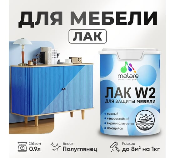 Лак для мебели, кухонных фасадов MALARE акрил-полиуретановый 0.9 кг 2036769822308