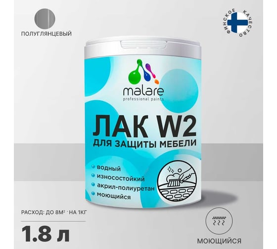 Лак для мебели, кухонных фасадов MALARE акрил-полиуретановый 1.8 кг 2036769822384