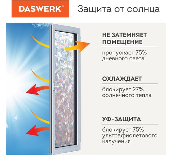 Самоклеящаяся статическая пленка на окно DASWERK Витраж без клея, солнцезащитная, 67.5x150 см 607969