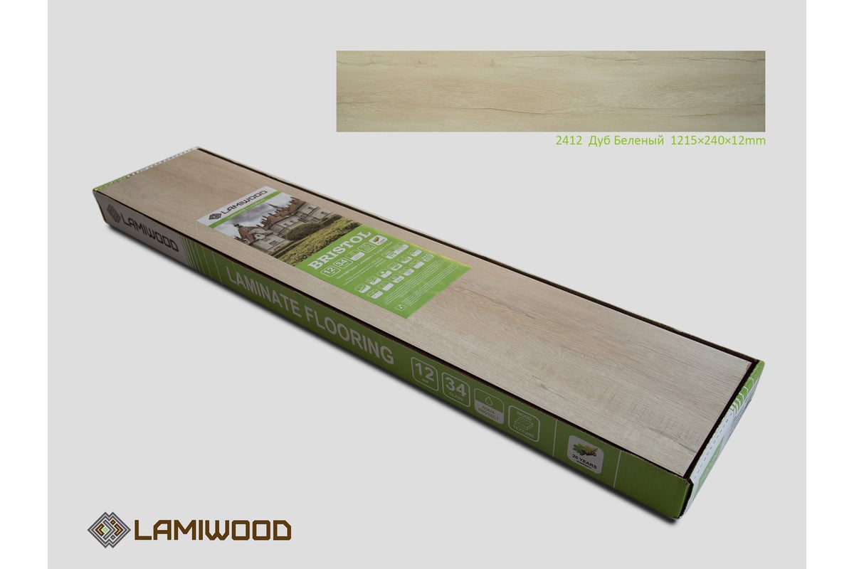 Ламинат Lamiwood BRISTOL Дуб Беленый, 34 класс, толщина 12 мм, 1.750 кв.м  2412 - выгодная цена, отзывы, характеристики, фото - купить в Москве и РФ