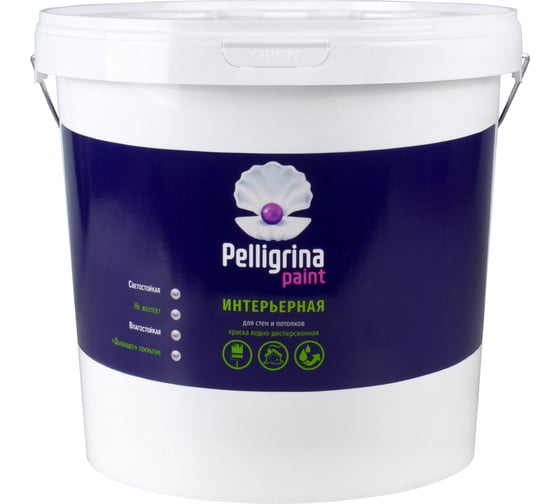 Интерьерная акриловая краска PELLIGRINA PAINT влагостойкая, белоснежная, 25 кг 231225
