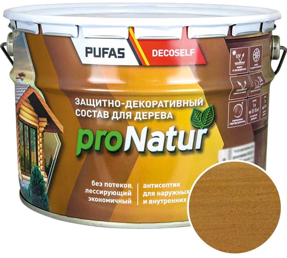 Лессирующий антисептик для дерева Pufas дуб Decoself 9л тов-200272