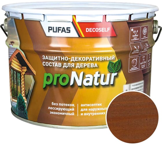 Лессирующий антисептик для дерева Pufas орех Decoself 9л тов-200281