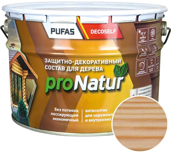Лессирующий антисептик для дерева Pufas бесцветный Decoself 9л тов-200266