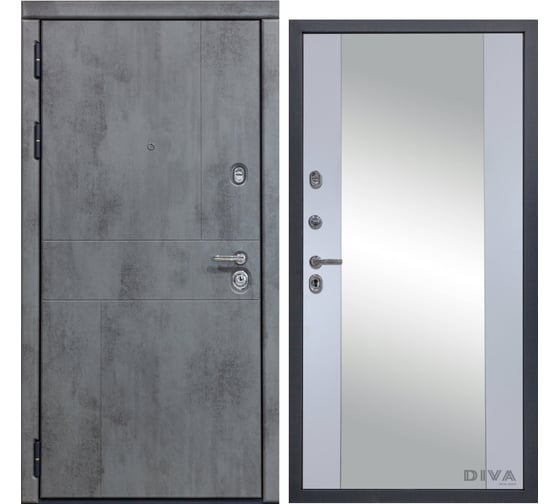 Дверь DIVA 48 (2050x960 мм; зеркало; левая; бетон темный - Д15 Силк Маус) УТ-00074080