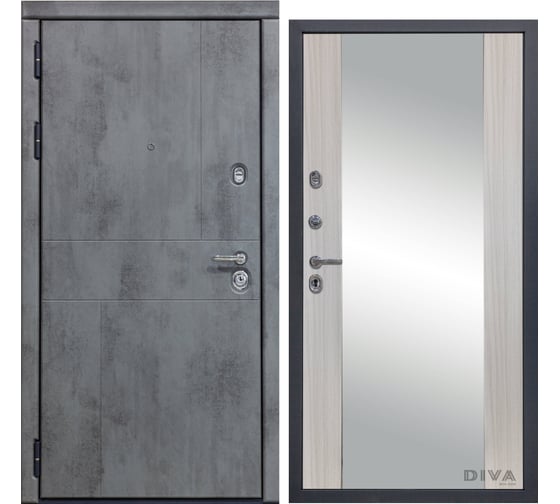Дверь DIVA 48 (2050x860 мм; зеркало; левая; бетон темный - Д15 Сандал белый) УТ-00075132