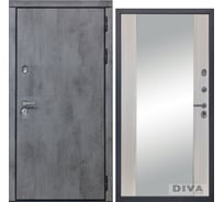 Дверь DIVA 48 (2050x960 мм; зеркало; правая; бетон темный - Д15 Сандал белый) УТ-00075134
