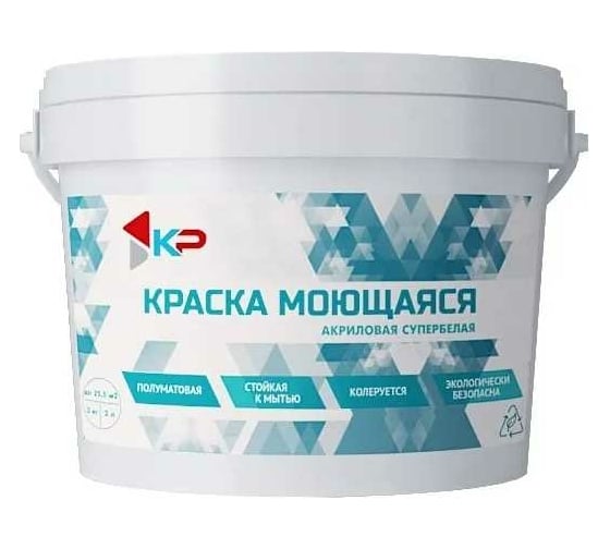 Краска моющаяся быстросохнущая, акриловая, полуматовое покрытие КР 7 кг, белый 4610044291003 4300009166