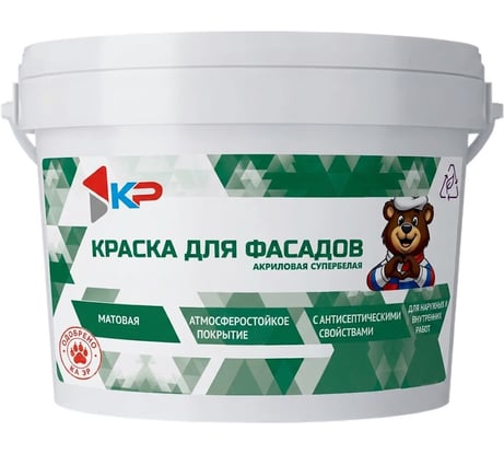 Краска акриловая супербелая КР ВДАК-1190 для фасадов 3 кг 4610044291027