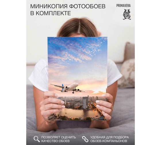 Флизелиновые фотообои PRIMAVERA Самолет над городом 3х2.7 м PV-1244-P3