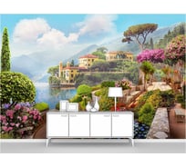 Фотообои ООО Первое ателье город море "Цветущая набережная с видом на старые дома и залив", 200x130 см pw78661-2