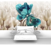 Фотообои ООО Первое ателье цветы лофт "Большие лазурные тюльпаны на фоне светлых тюльпанов", 300x175 см pw141498-3