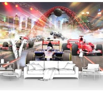 Фотообои ООО Первое ателье машина город "Гонки Формулы на фоне живописного моста и ночного города", 300х195 см pw72268-3