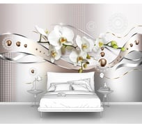 Фотообои ООО Первое ателье 3d абстракции цветы "Металлические ленты с орхидеями" 300x210 см pw94741-3