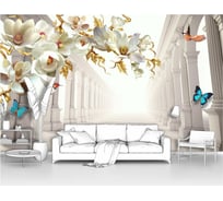 Фотообои ООО Первое ателье абстракции цветы лофт "Цветы с бабочками на фоне белой колоннады" 200x120 см pw73820-2