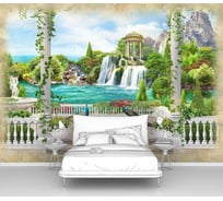 Фотообои природа птицы ООО Первое ателье "Вид на ротонду и водопад с павлинами" 400x285 ШxВ pw94524-4