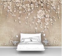 Фотообои ООО Первое ателье цветы сакура "Цветущие ветки сакуры свисающие по стене" 300x225 см pw94417-3