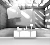 Фотообои ООО Первое ателье абстракции лофт "Два 3d куба внутри бетонной квадратной комнаты" 135x100 см pw94040-1