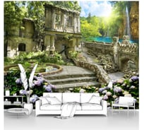Фотообои ООО Первое ателье "Таинственный сад со старинным зданием и водопадами" 200x155 см pw28422-2